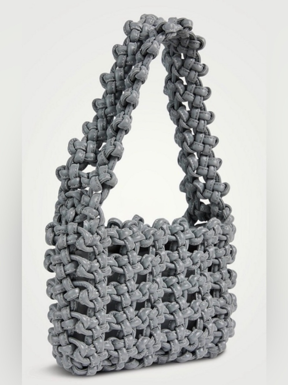 KARA Gray Hand-Knotted Reflective Satin Armpit Bag